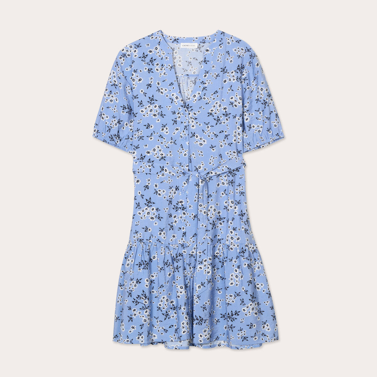 Robe évasée ceinturée bleu gris femme