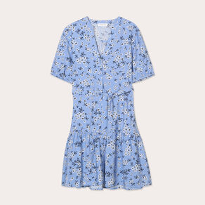 robe evasee ceinturee bleu gris femme Robe évasée ceinturée bleu gris femme