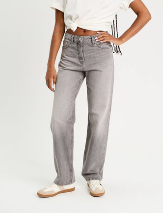 Jeans droit 5 poches denim gris femme