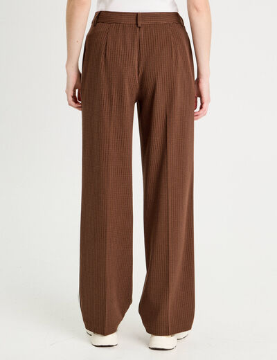 Pantalon large bandes c&ocirc;t&eacute;s marron fonc&eacute; femme