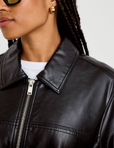 Veste effet boule manches longues noir femme