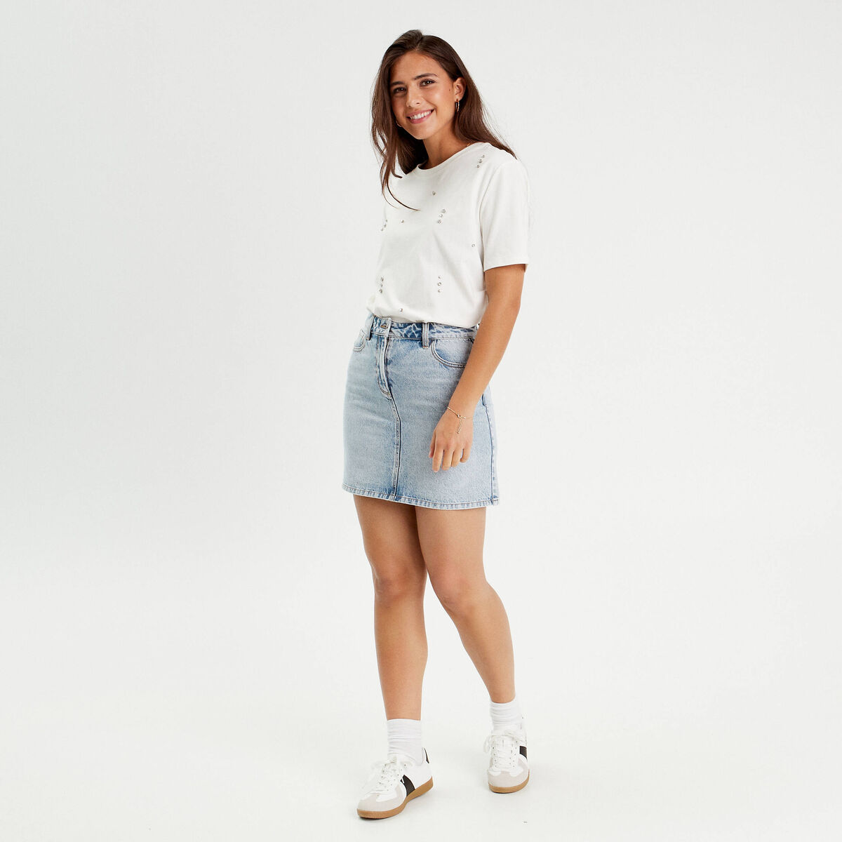 Jupe trapèze en jean denim double stone femme