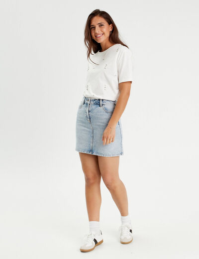 Jupe trapèze en jean denim double stone femme