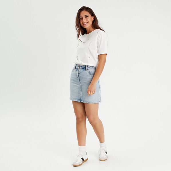 Jupe trapèze en jean denim double stone femme