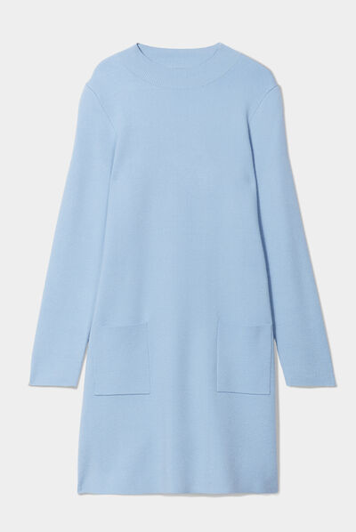 Robe pull droite avec poches bleu femme