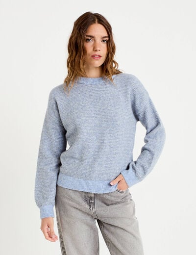 Pull ample col rond manches longues gris femme
