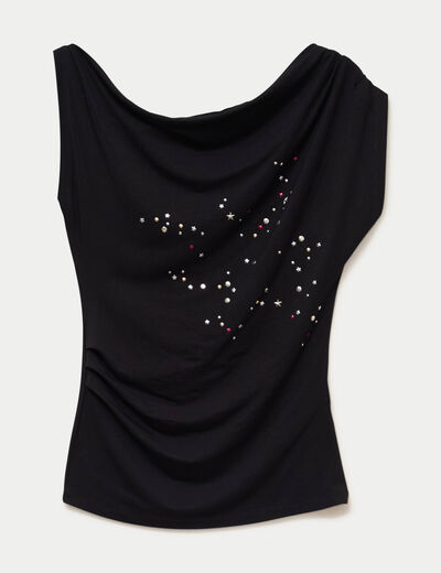 Top ajust&eacute; sans manches col bateau noir femme