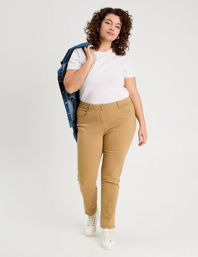 Jeans slim 5 poches camel femme
