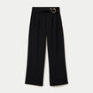 Pantalon large avec ceinture &agrave; bijou noir femme