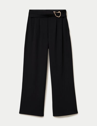 Pantalon large avec ceinture &agrave; bijou noir femme