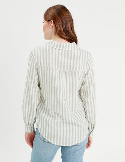 Chemise manches longues contenant du lin vert femme