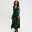 Robe longue évasée col v sans manches vert fluo femme