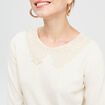 T-shirt col claudine macramé ecru femme