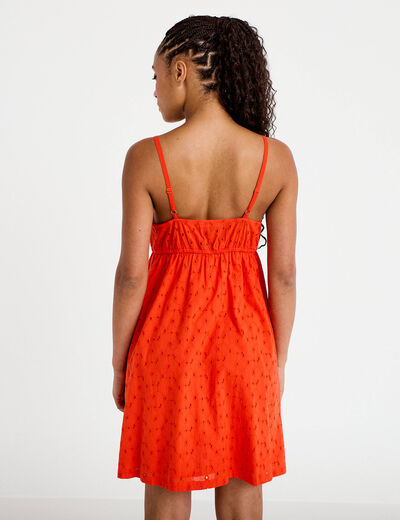 Robe courte &eacute;vas&eacute;e col v bretelles orange fonc&eacute; femme