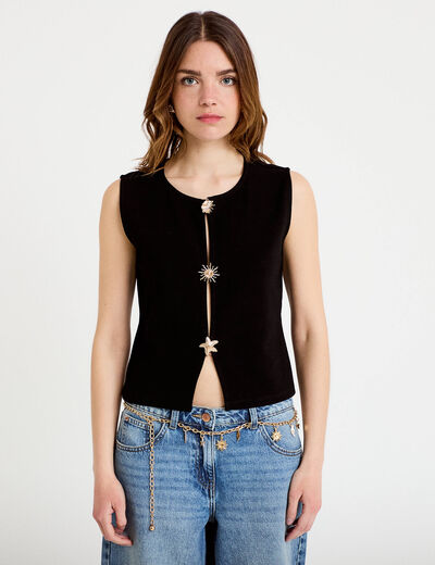Gilet sans manches col rond noir femme