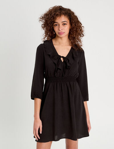 Robe évasée avec volants noir femme