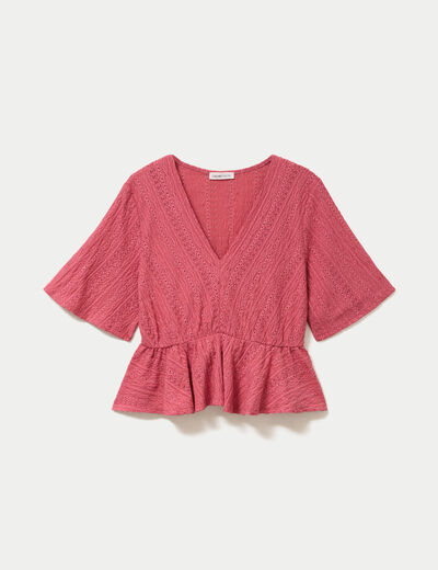 Blouse manches courtes rose framboise femme