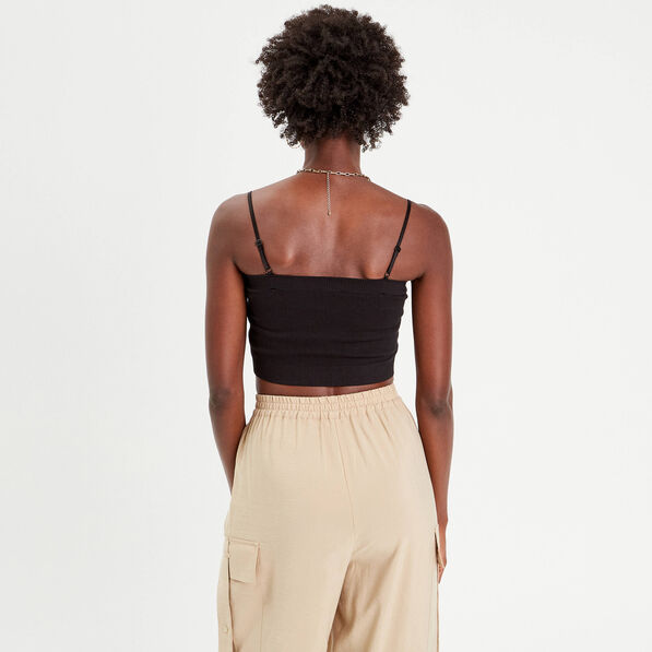 brassiere cropped cotelee noir femme Brassière cropped côtelée noir femme