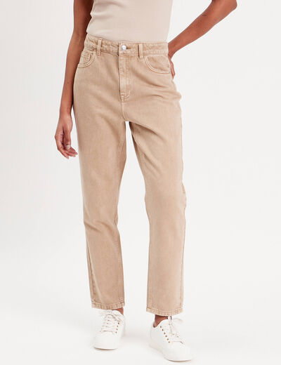 Jeans mom taille haute sable femme
