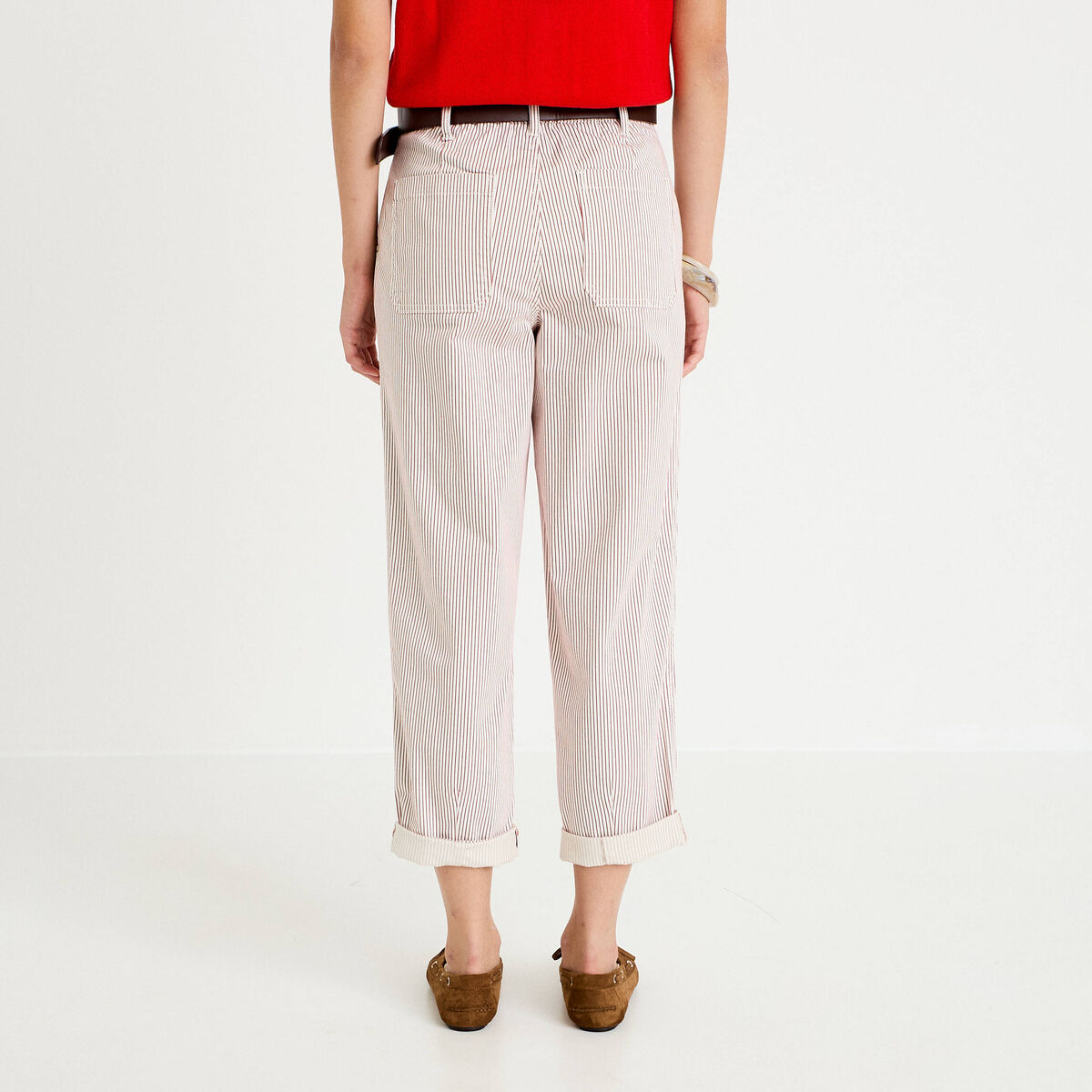 Pantalon chino 7/8&egrave;me taille &eacute;lastiqu&eacute;e vieux rose femme