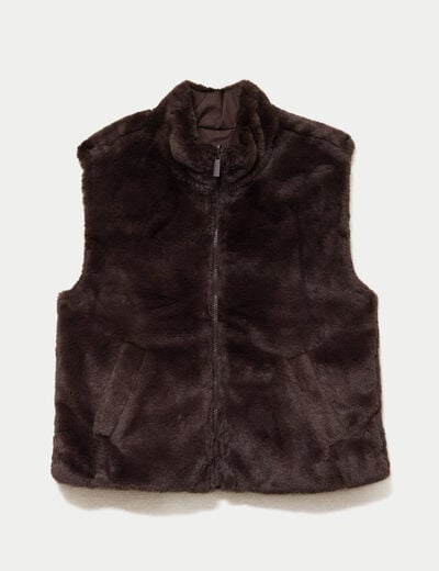 Veste r&eacute;versible sans manches marron fonc&eacute; femme