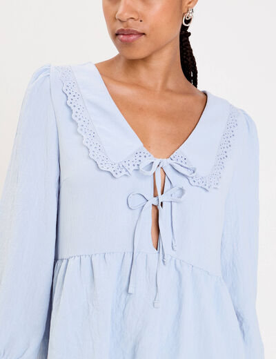 Blouse col claudine denim snow gris femme