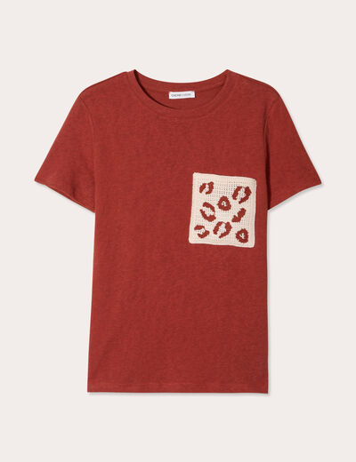T-shirt manches courtes marron cognac femme