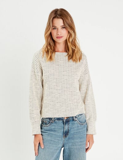 Sweat manches longues ecru femme