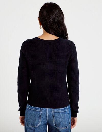 Gilet ajour&eacute; manches longues bleu marine femme