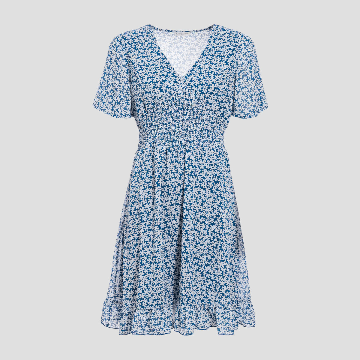 Robe évasée manches courtes bleu marine femme