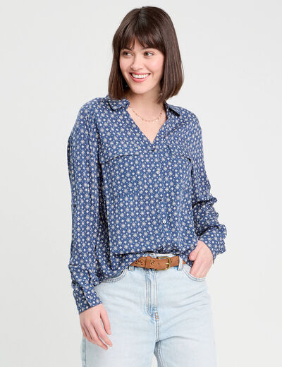 Chemise manches longues bleu foncé femme