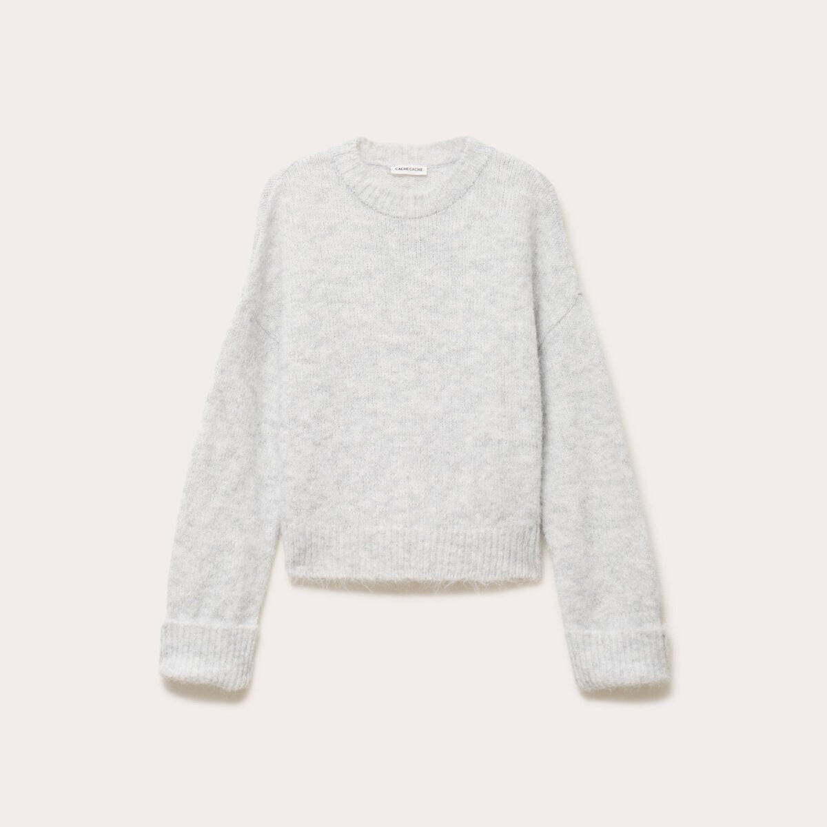 Pull col rond gris clair femme