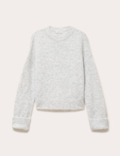 Pull col rond gris clair femme