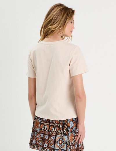 T-shirt poche effet crochet beige femme