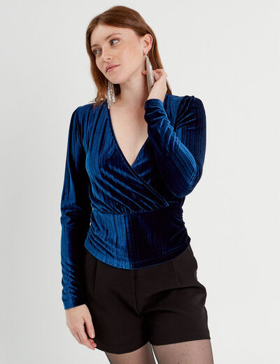T-shirt velours bleu foncé femme