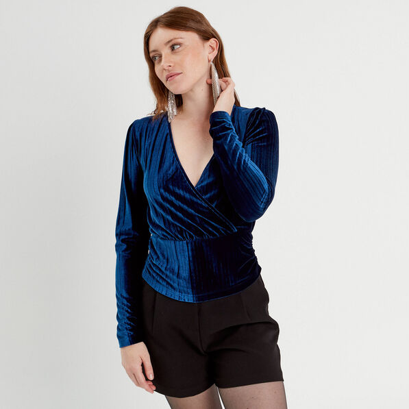 t shirt velours bleu fonce femme T-shirt velours bleu foncé femme