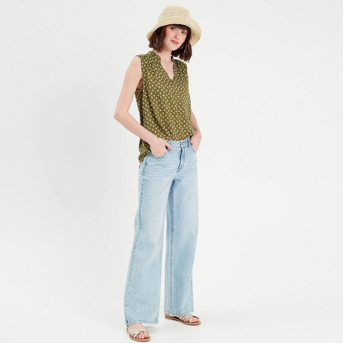 Blouse sans manches vert femme