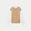 Pull 2-en-1 col chemise manches longues beige femme