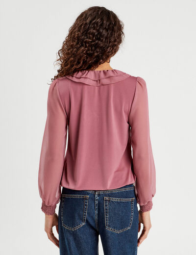 Blouse volants vieux rose femme