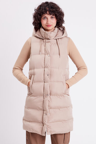 Doudoune sans manches capuche taupe femme
