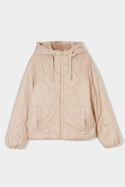 Manteau réversible à capuche sable femme