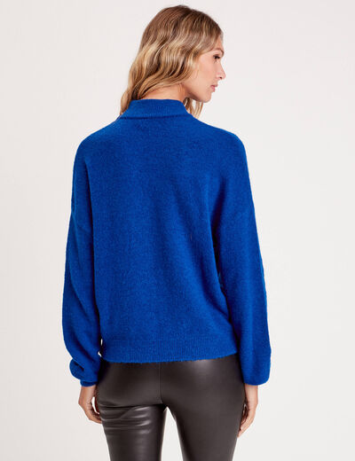 Pull col montant bleu electrique femme