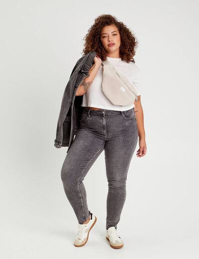 Jeans skinny taille haute denim gris femme