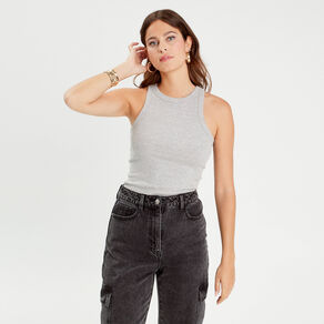 debardeur cotele gris clair femme Débardeur côtelé gris clair femme