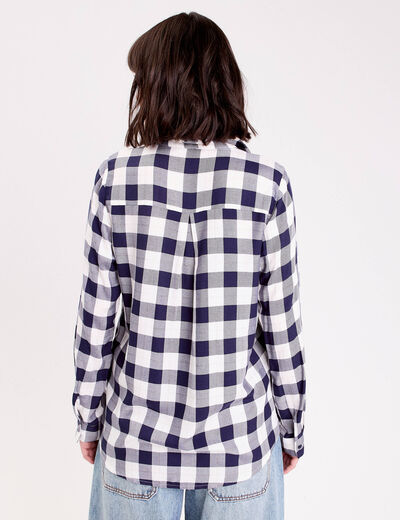 Chemise &agrave; carreaux fils m&eacute;tallis&eacute;s bleu femme