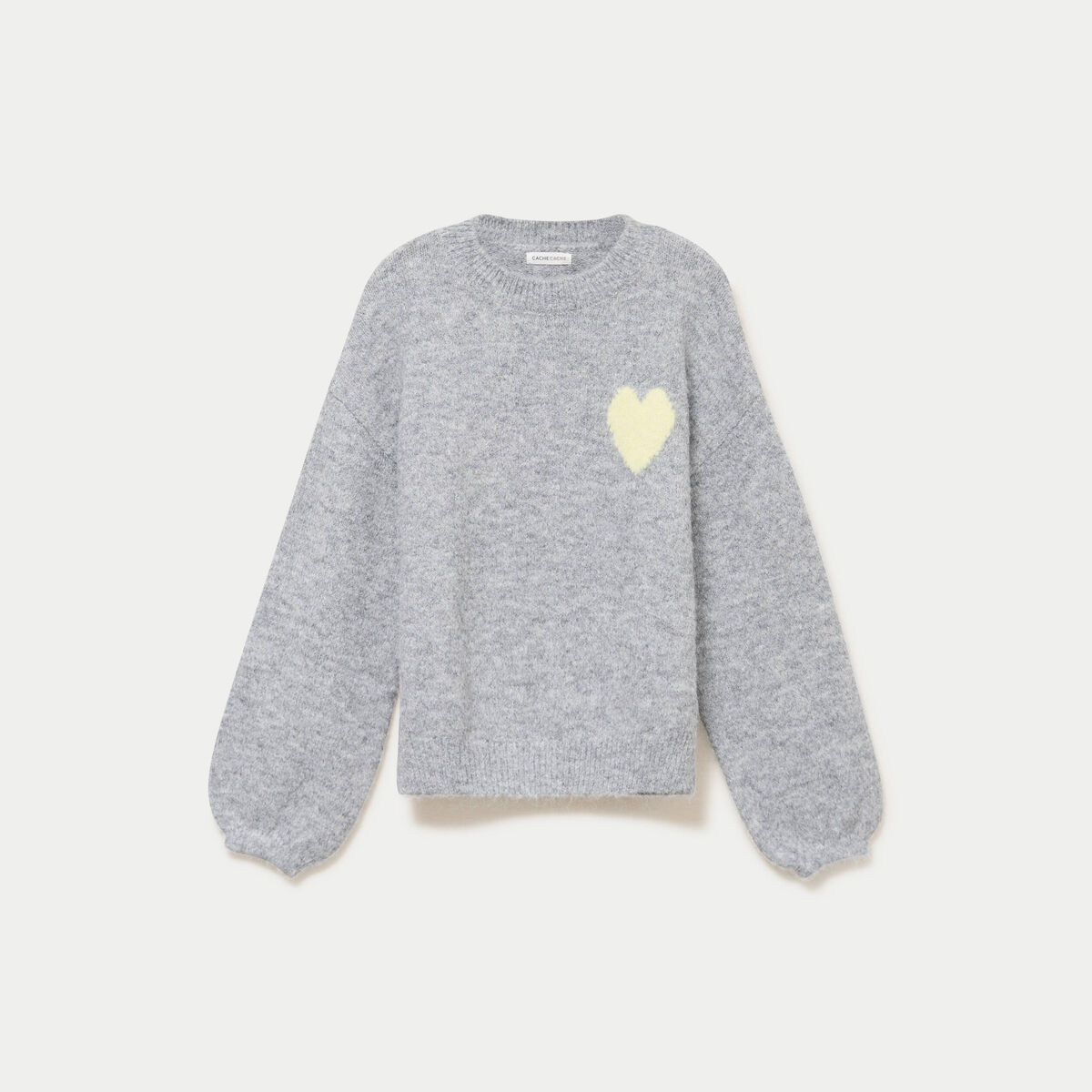 Pull oversize col rond manches longues gris clair femme
