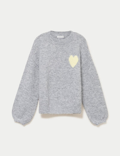 Pull oversize col rond manches longues gris clair femme