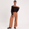 Pantalon large fluide pinces beige femme