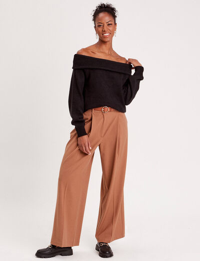 Pantalon large fluide pinces beige femme