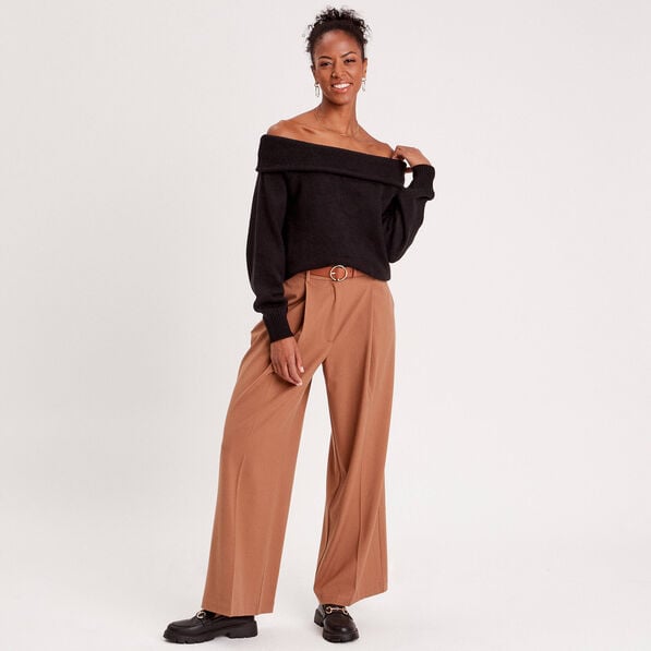pantalon large fluide pinces beige femme Pantalon large fluide pinces beige femme